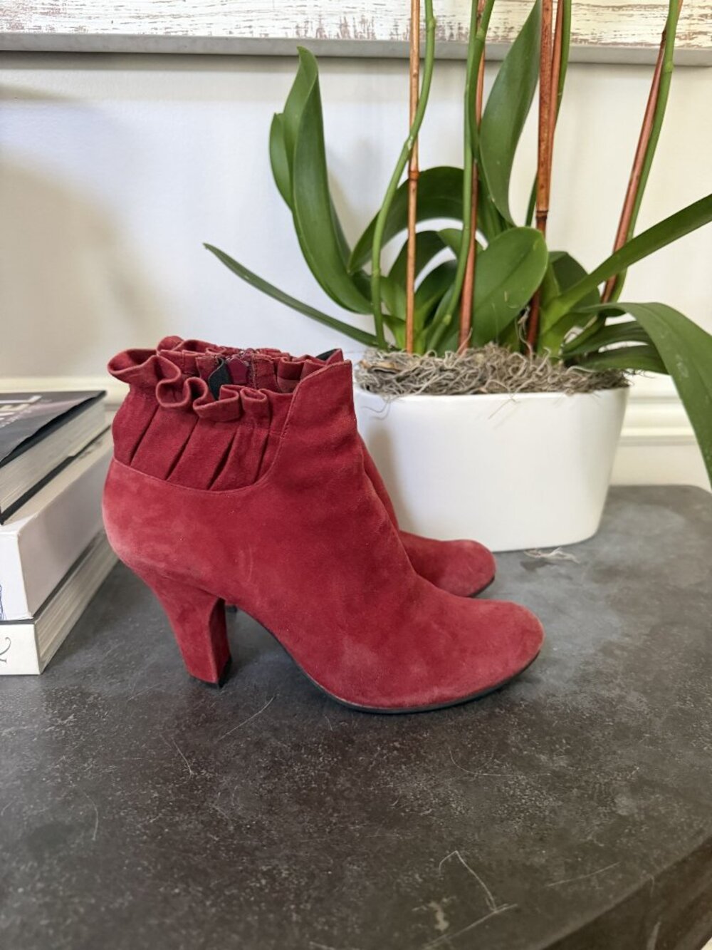 AUDLEY red suede booties good condition size 36 1/2